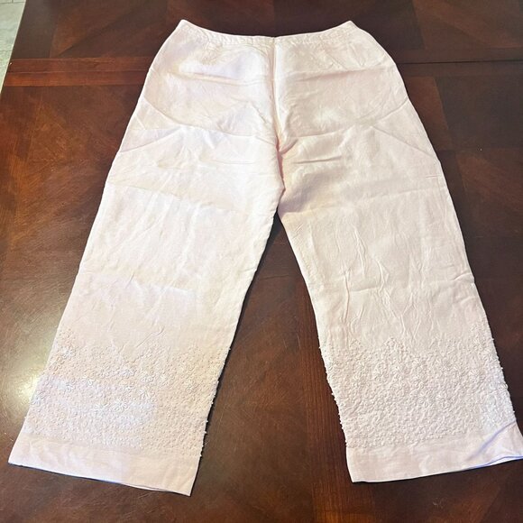 Larry Levine Pink Embroidered Linen Blend Cropped Pants Womens Size 4 - Picture 8 of 9